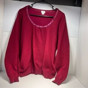 Jaclyn‎ Smith Womens XXL Burgundy Sequin Scoop Neck Long Sleeve Knit Sweater